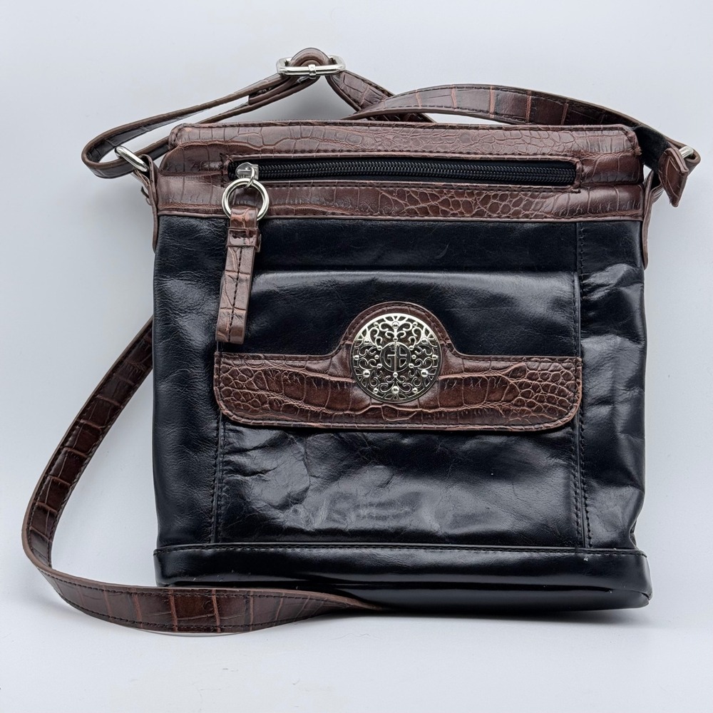 Giani Bernini Genuine Leather Organizer Crossbody Purse Black Brown Croc